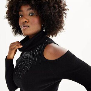 Intempo Cold Shoulder Rhinestone Sweater Size Large